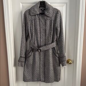 Gray Herringbone Belted Coat